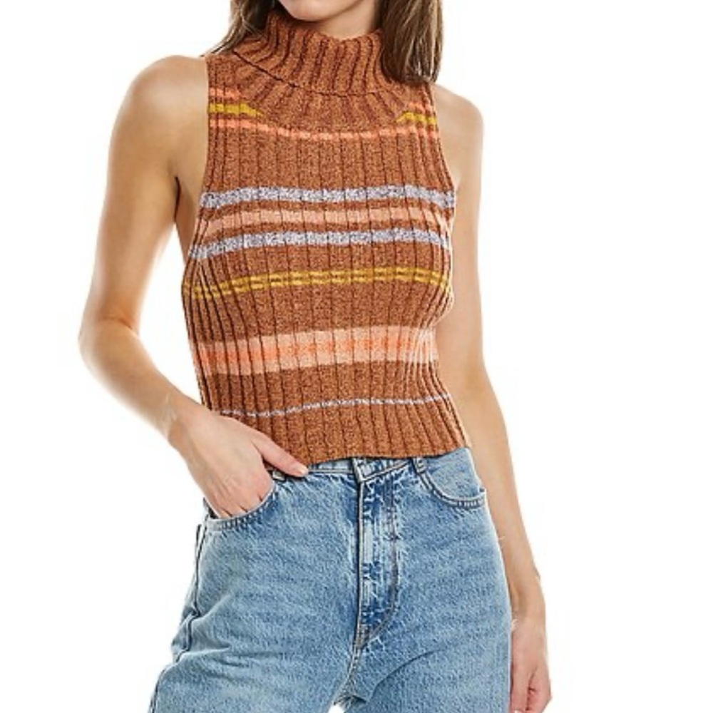 Free People Brown Striped Sleeveless Top